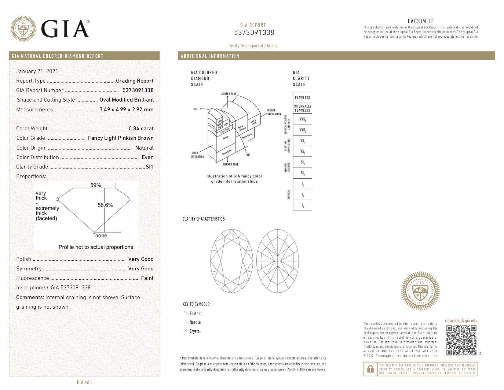Women's GIA Certified 0.84 Carat Pink Diamond Ring For Sale