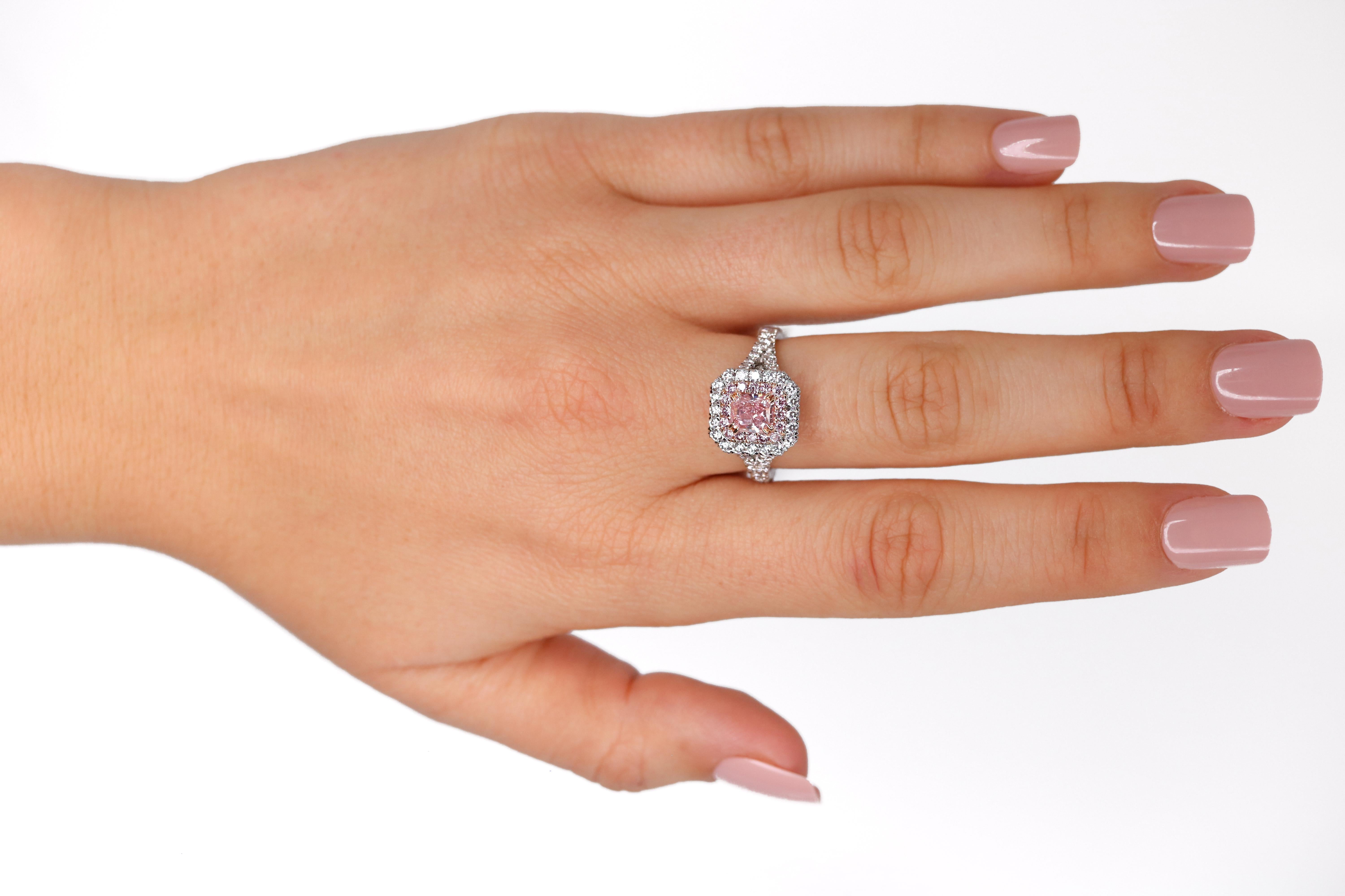 GIA Certified 0.84 Carat Radiant Fancy Intense Pink Diamond Ring 1