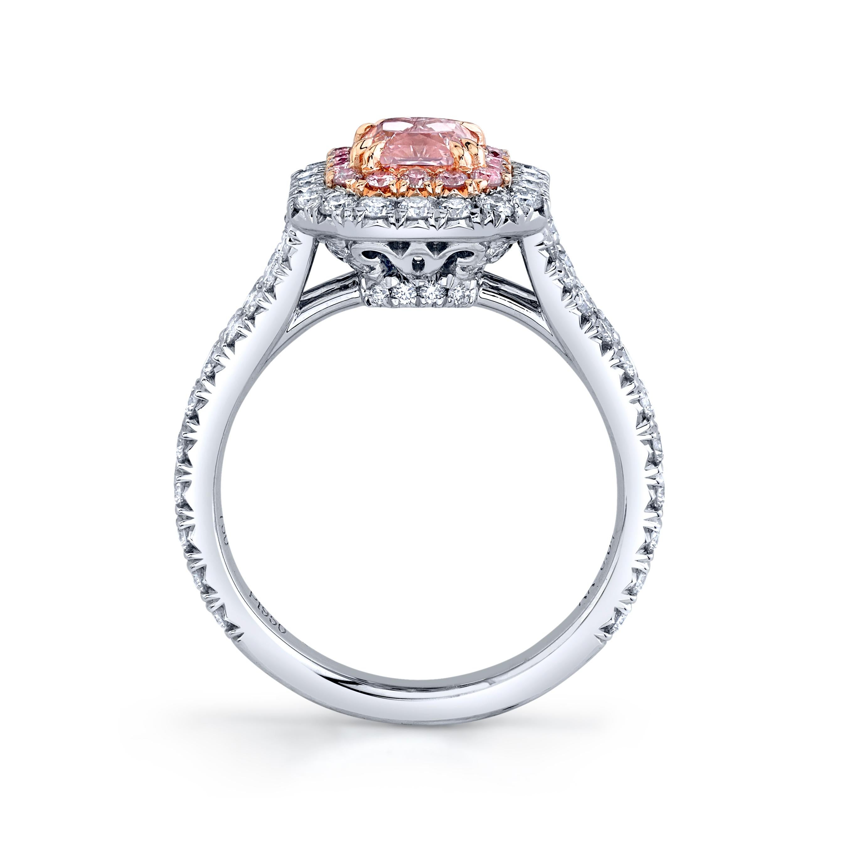 Contemporary GIA Certified 0.84 Carat Radiant Fancy Intense Pink Diamond Ring