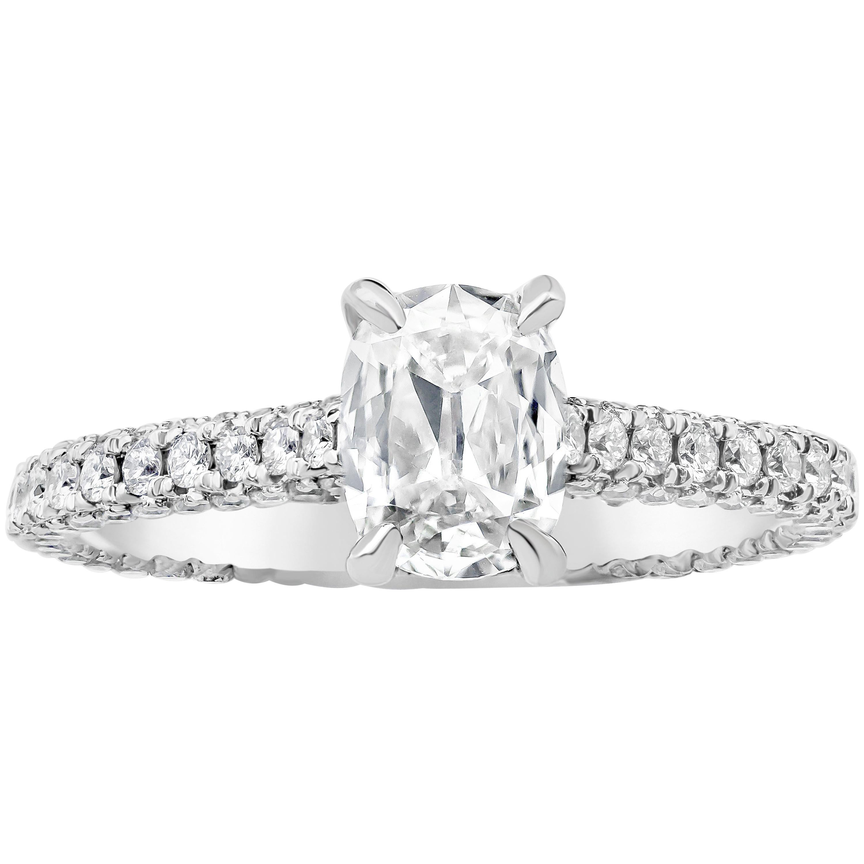 GIA Certified 0.85 Carats Elongated Cushion Cut Diamond Engagement Ring For Sale