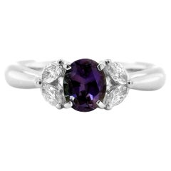Untreated Alexandrite Stone 0.85 cts in Platinum Ring with Diamonds / GIA Report