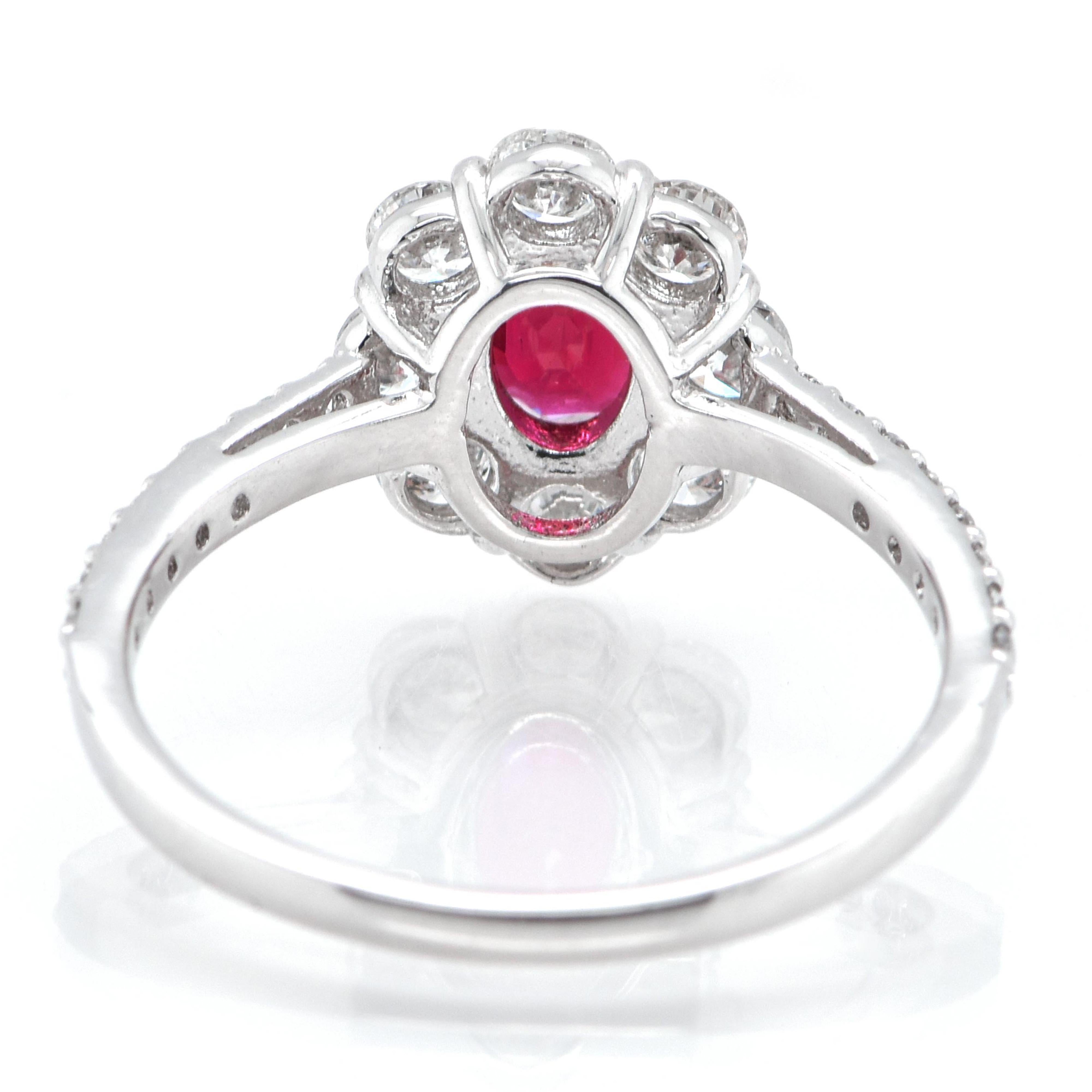 Modern GIA Certified 0.85 Carat Natural Thailand Ruby and Diamond Ring Set in Platinum For Sale