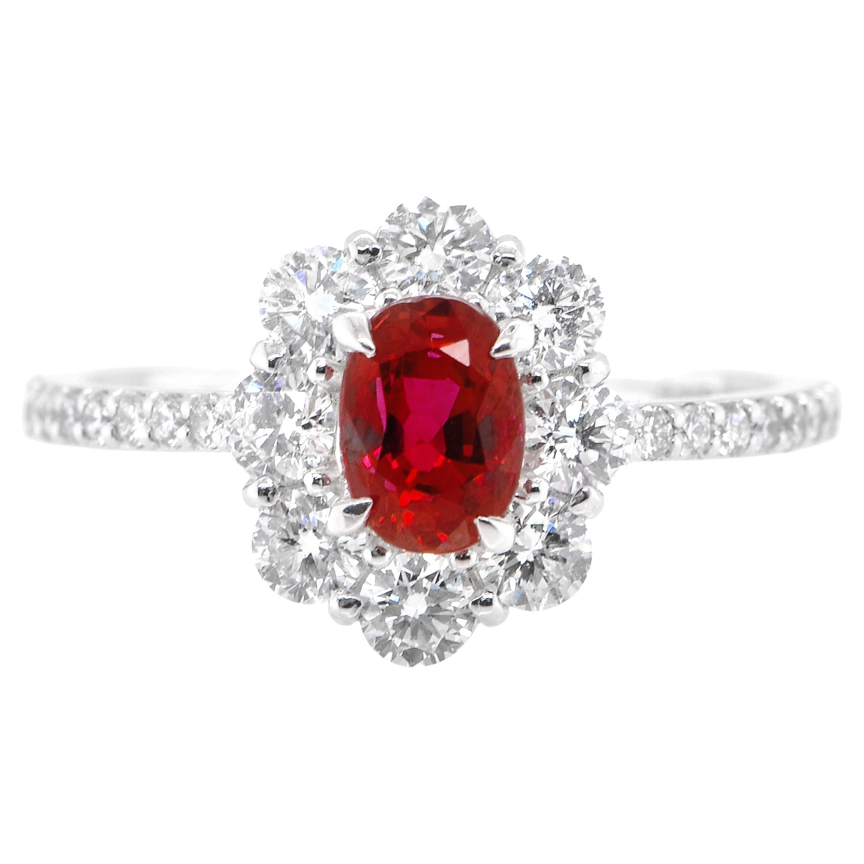 GIA Certified 0.85 Carat Natural Thailand Ruby and Diamond Ring Set in Platinum