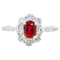 Natural Unenhanced Siam Ruby and Diamond Cluster Ring, circa 1960 For ...