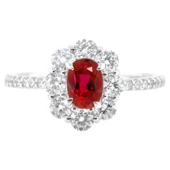 GIA Certified 0.85 Carat Natural Thailand Ruby and Diamond Ring Set in Platinum