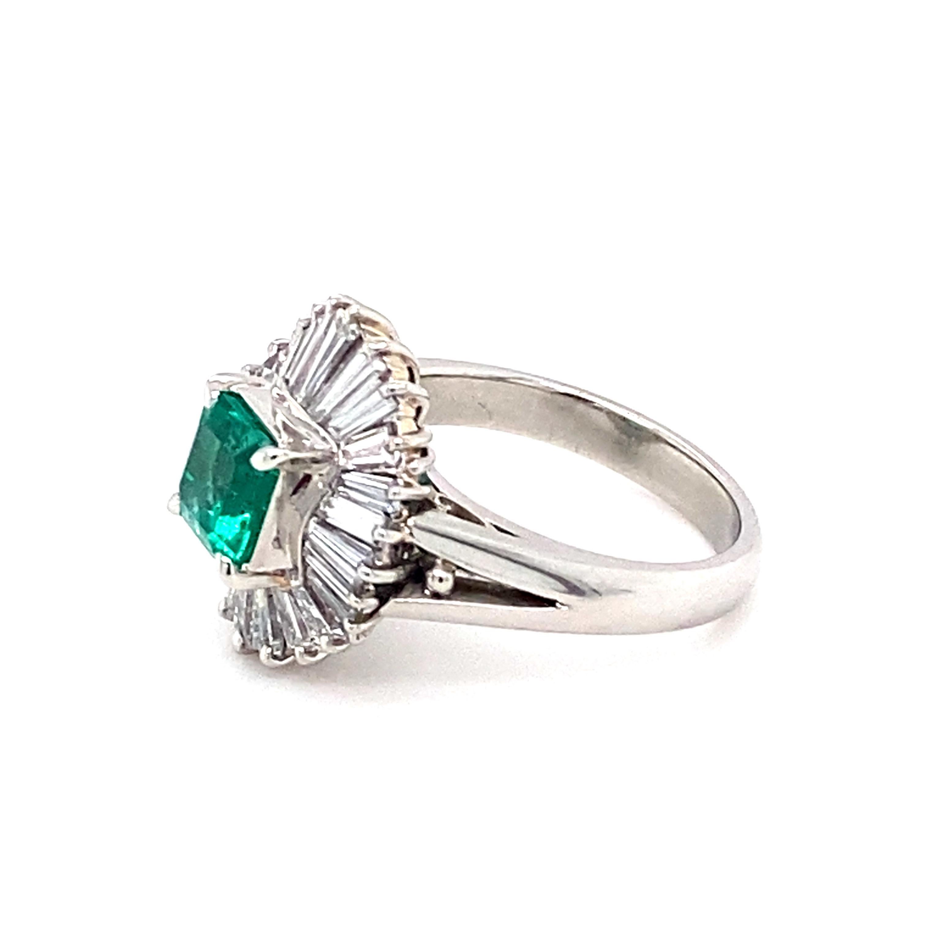 GIA Certified 0.85 Carat Octagon Cut Columbian Emerald Diamond Ring For Sale 8