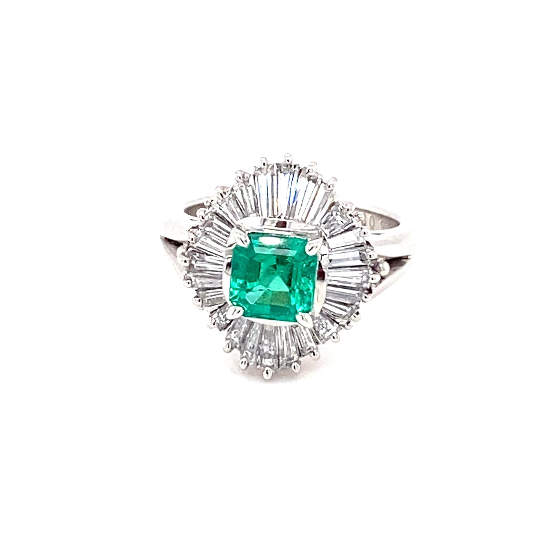 GIA Certified 0.85 Carat Octagon Cut Columbian Emerald Diamond Ring For Sale 12