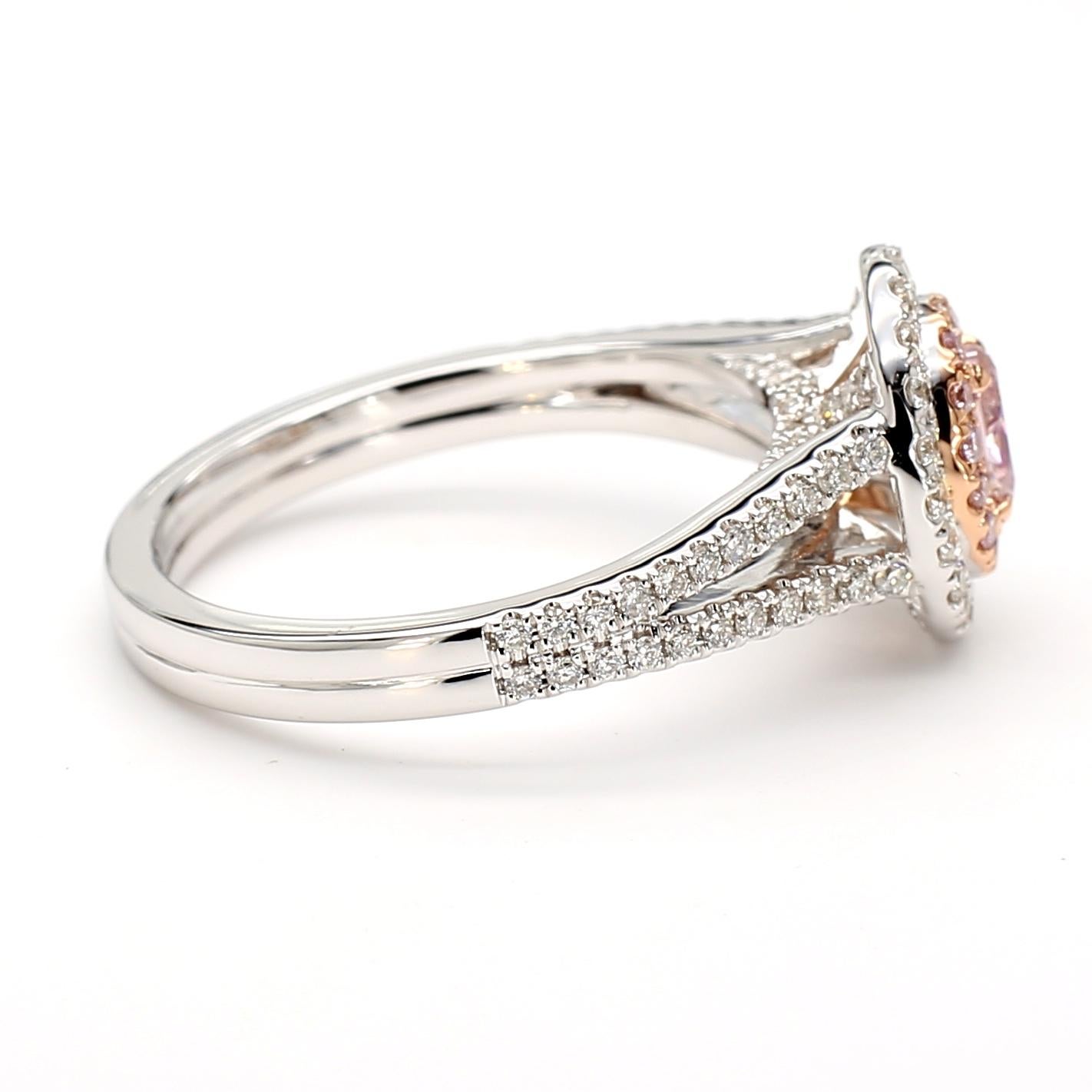 GIA zertifiziert 0,85 Karat Pink Diamond Ovalschliff Fancy Orangy Pink 18K Weißgold im Zustand „Neu“ im Angebot in New York, NY