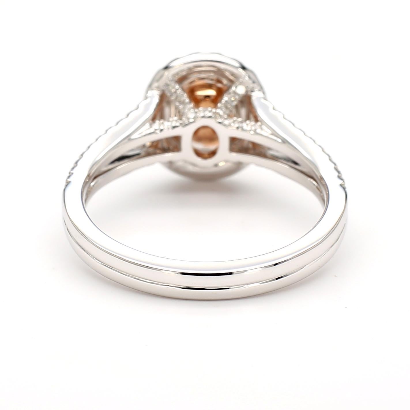 GIA zertifiziert 0,85 Karat Pink Diamond Ovalschliff Fancy Orangy Pink 18K Weißgold im Angebot 1