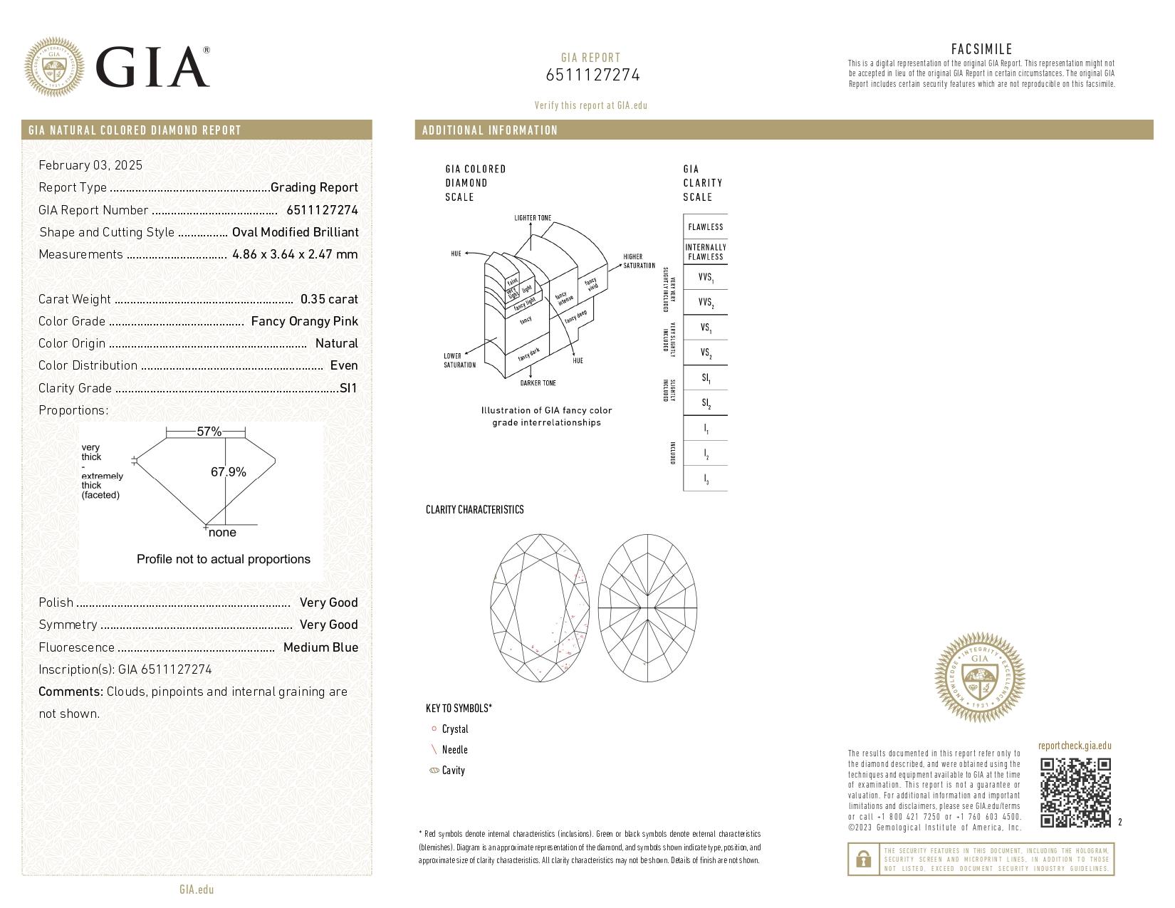 GIA zertifiziert 0,85 Karat Pink Diamond Ovalschliff Fancy Orangy Pink 18K Weißgold im Angebot 5