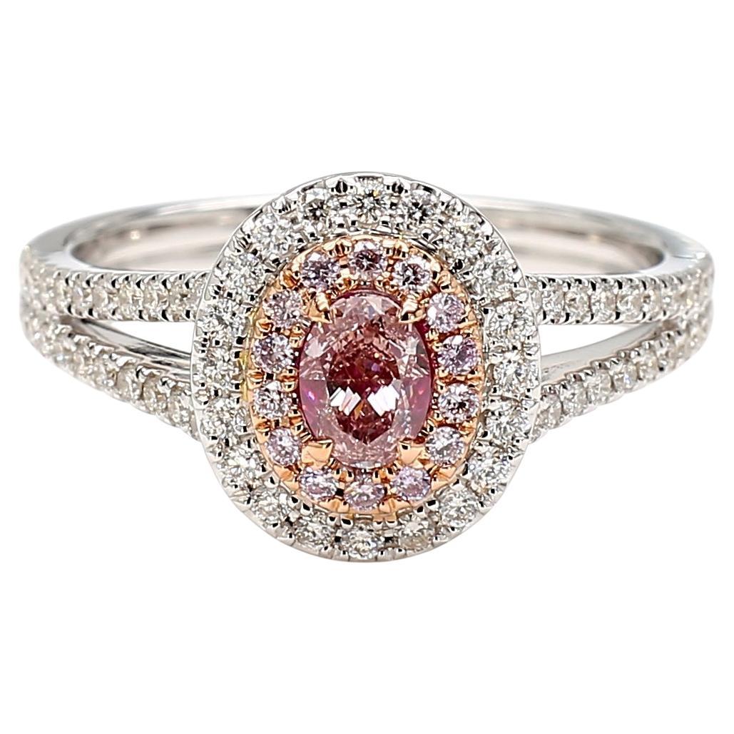 GIA Certified 0.85 Carat Pink Diamond Oval Cut Fancy Orangy Pink 18K White Gold