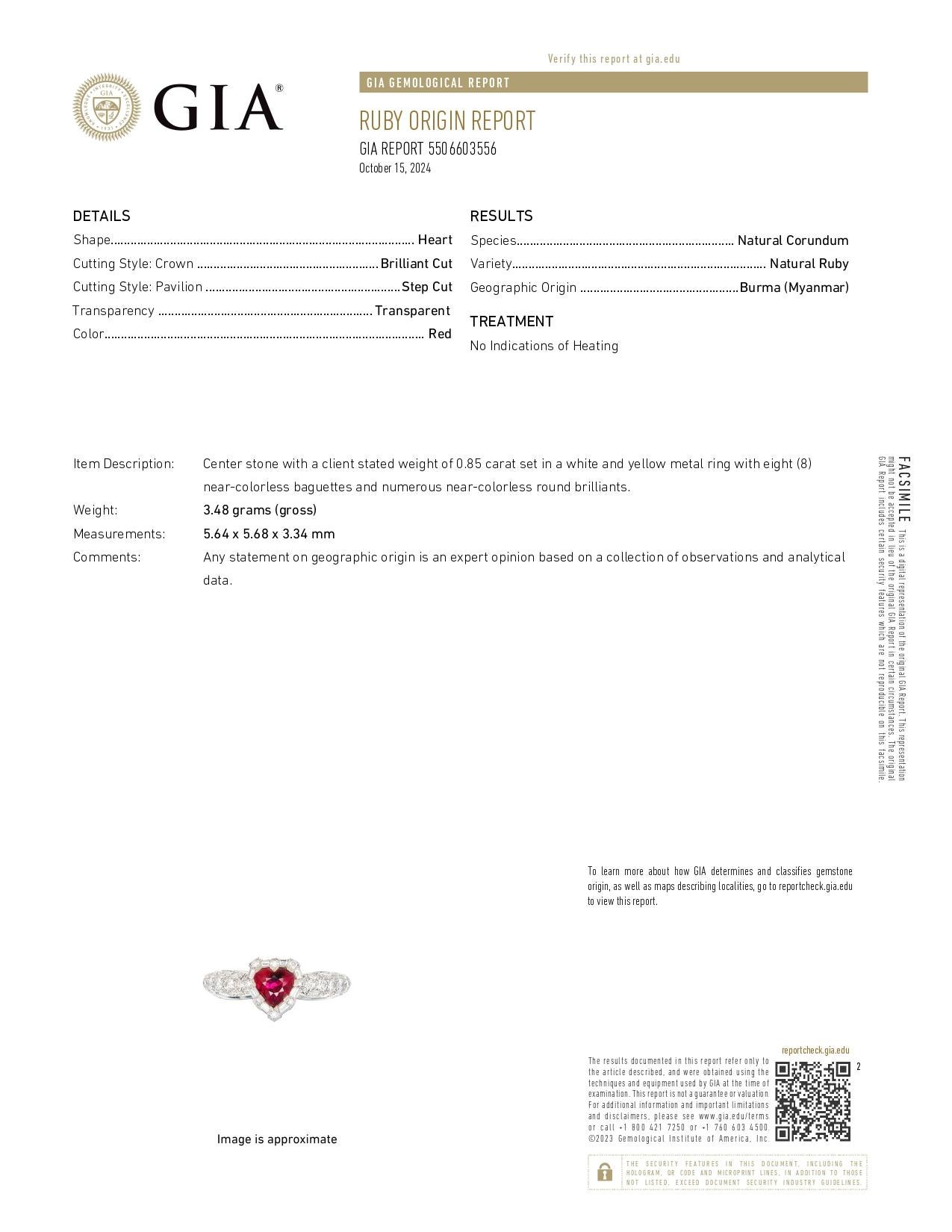Women's GIA Certified 0.85 Carats Burma No Heat Red Ruby Ring in 18 Karat White Gold For Sale