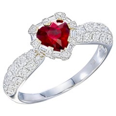 GIA Certified 0.85 Carats Burma No Heat Red Ruby Ring in 18 Karat White Gold