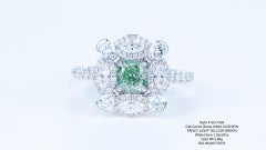 Gia Certified, 0.86 Ct Natural Fancy Light Yellow-Green Cushion Diamond Ring 18k