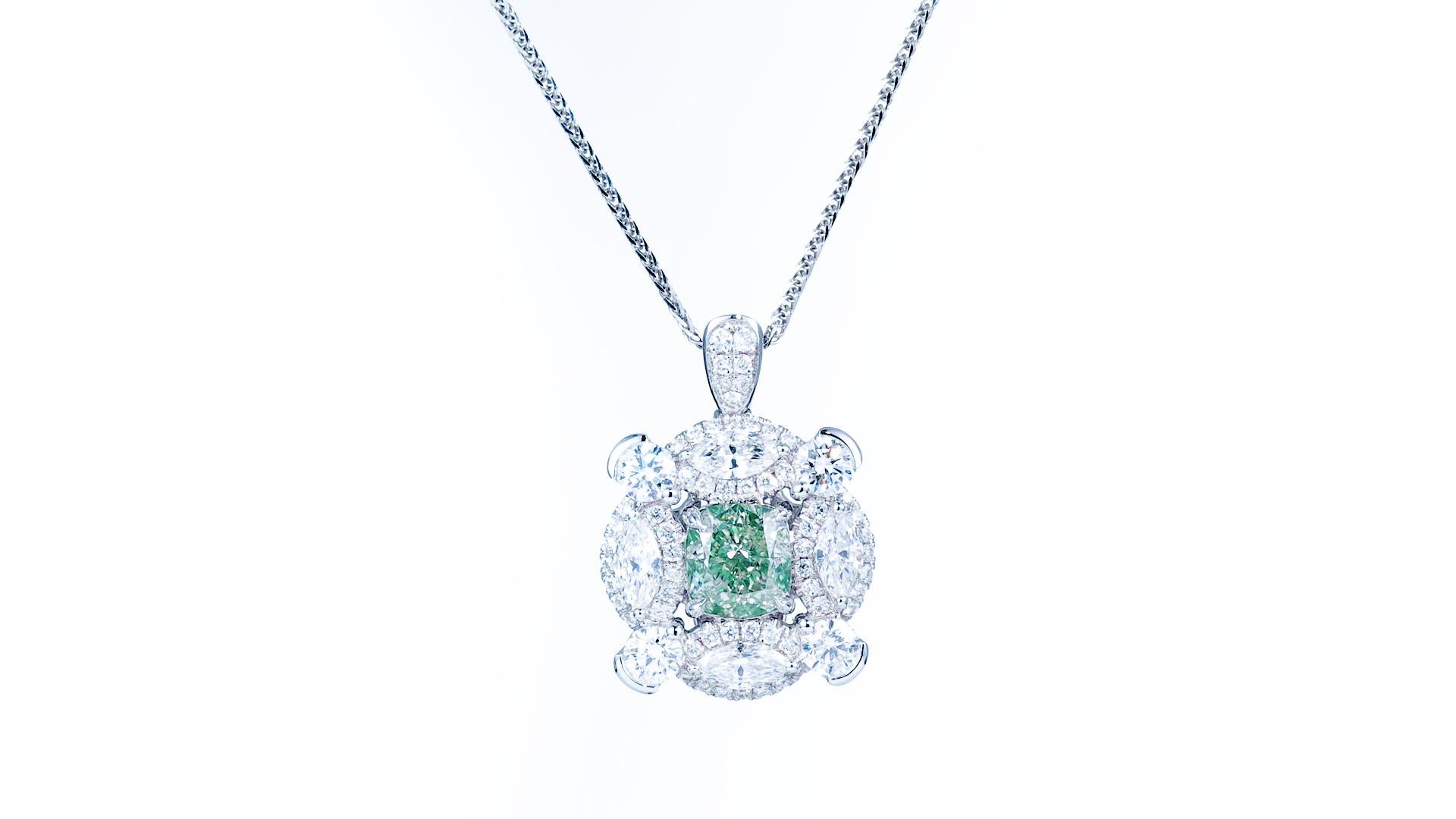 Contemporain Bague en or 18 carats avec diamants taille coussin jaune clair-vert de 0,86 carat certifiés par leGIA en vente