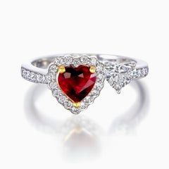 GIA Certified 0.88 Carat Burma No Heat Red Ruby Ring in 18 Karat White Gold