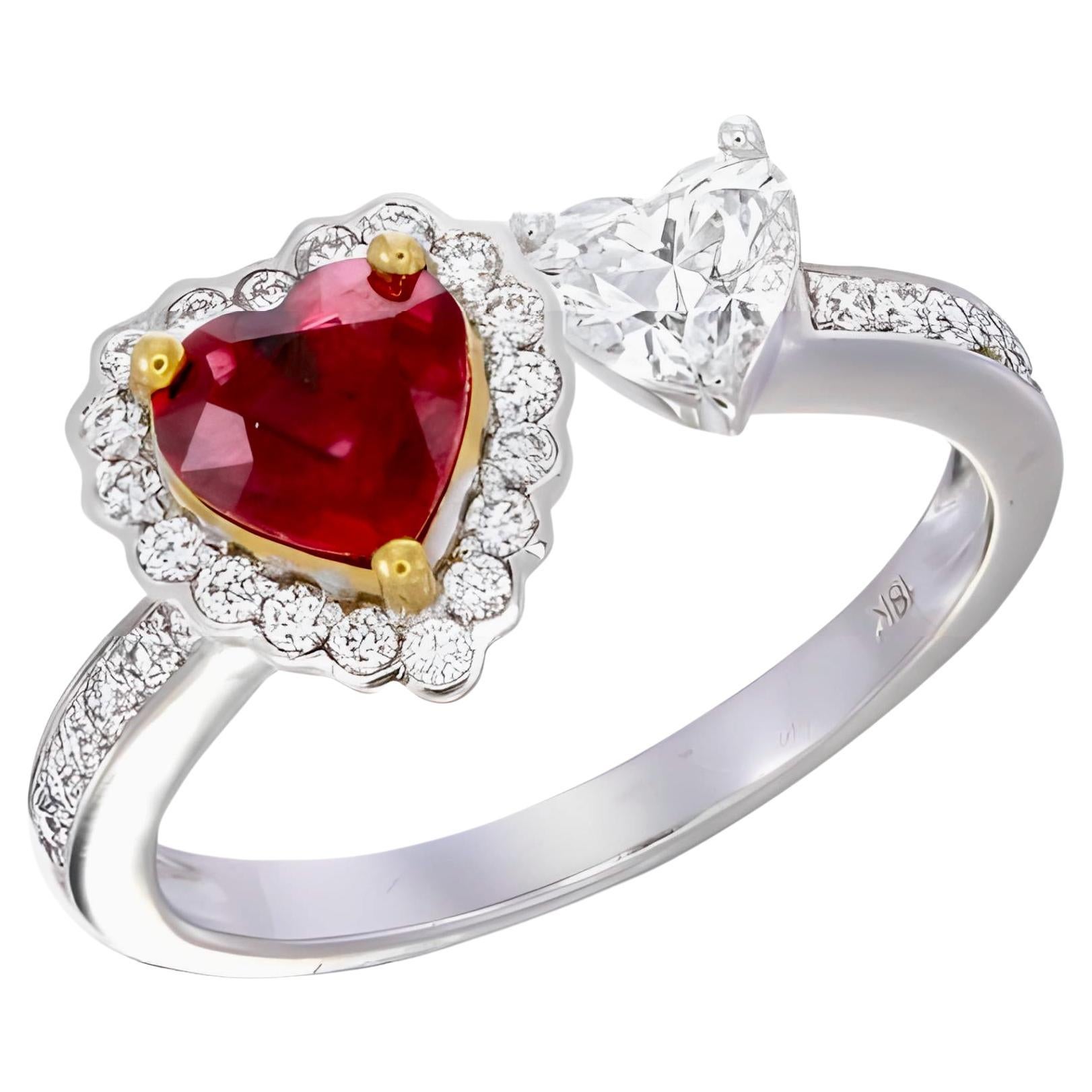 GIA Certified 0.88 Carat Burma No Heat Red Ruby Ring in 18 Karat White Gold