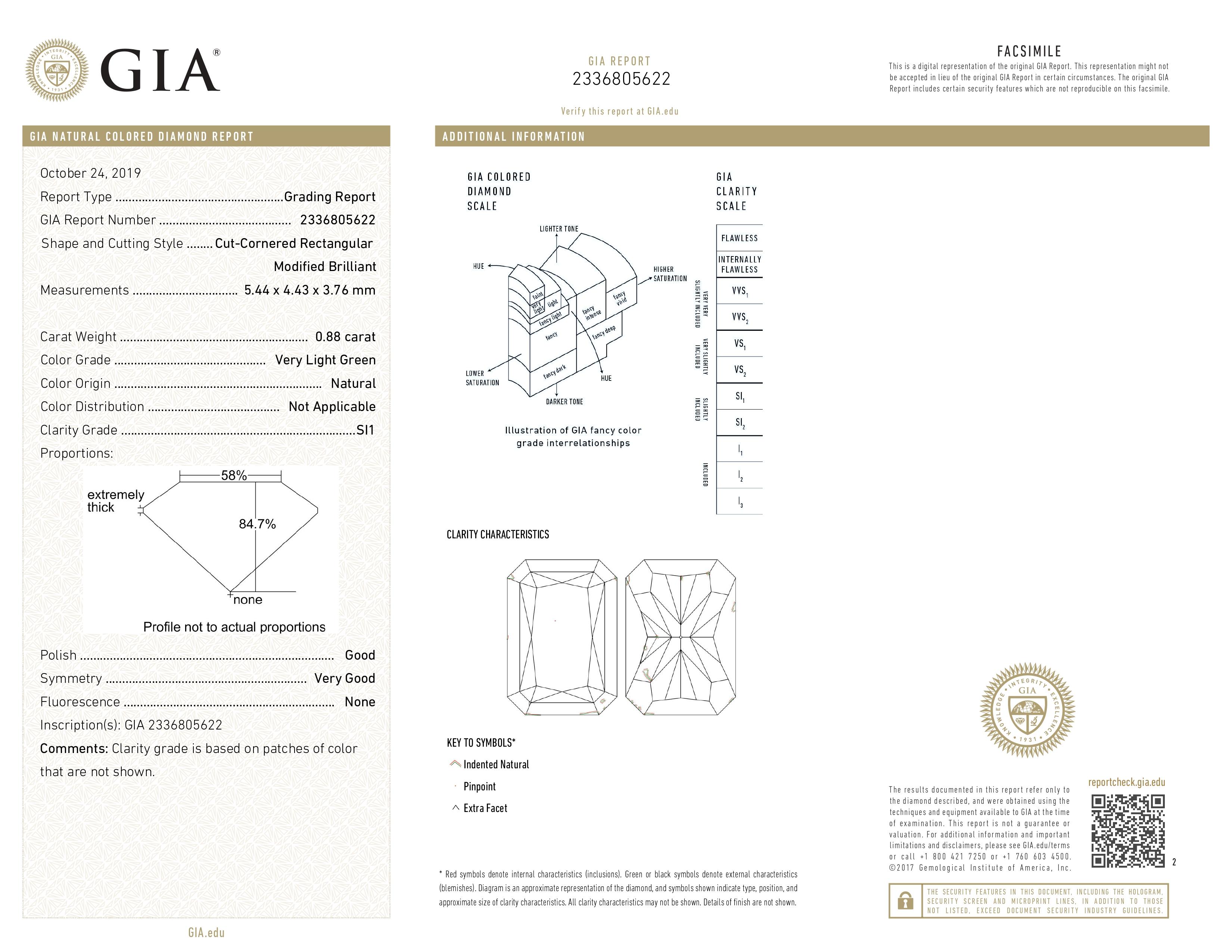 GIA Certified 0.88ct Very Light Green Natural Fancy Color Diamond Ring tw-2.02ct In New Condition For Sale In Hong Kong, HK