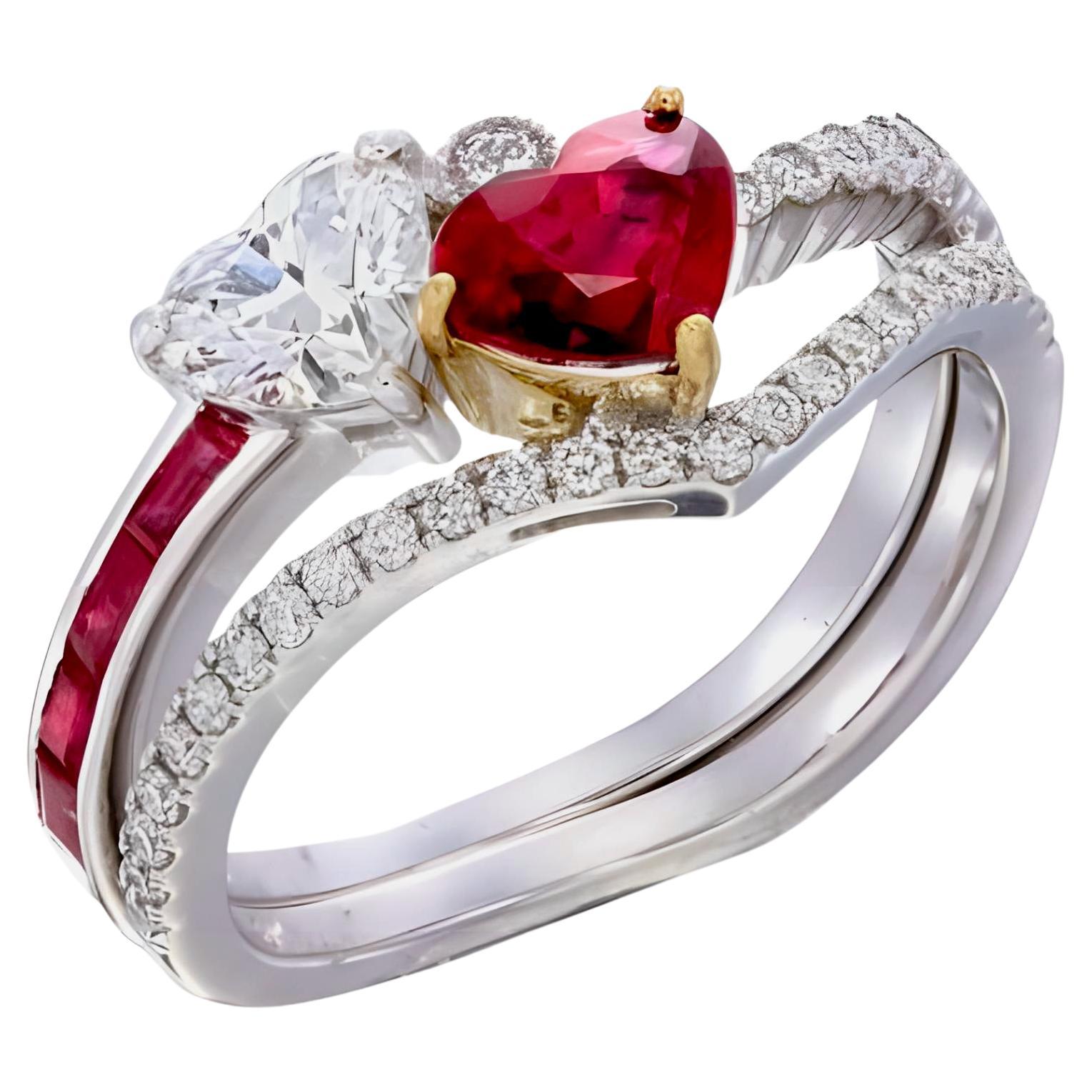 GIA Certified 0.89 Carat Pigeon Blood Burma No Heat Heart Cut Ruby in 18K W/G