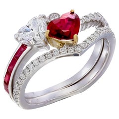 rubis de Birmanie en 18 carats, certifié GIA, de 0,89 carat, couleur sang de pigeon, non chauffé, taille cœur