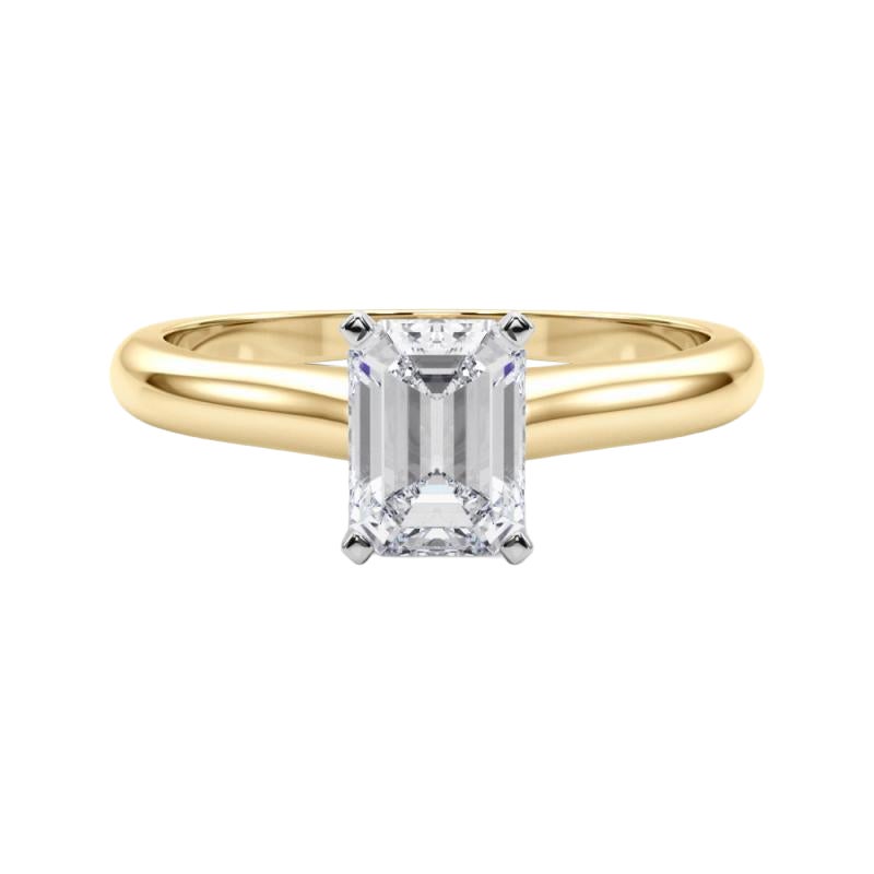 GIA Certified 0,8ct Emerald Slim Band Classic Solitaire Diamond Ring