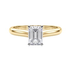 GIA Certified 0,8ct Emerald Slim Band Classic Solitaire Diamond Ring
