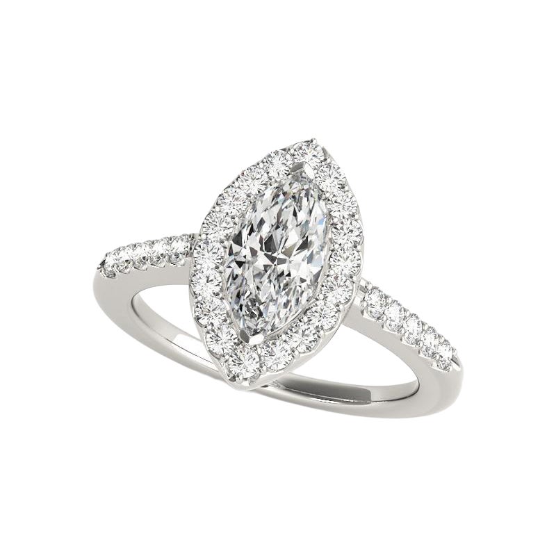 Anello con diamanti aureolati e brillanti rotondi certificati GIA da 0,8 ct.
