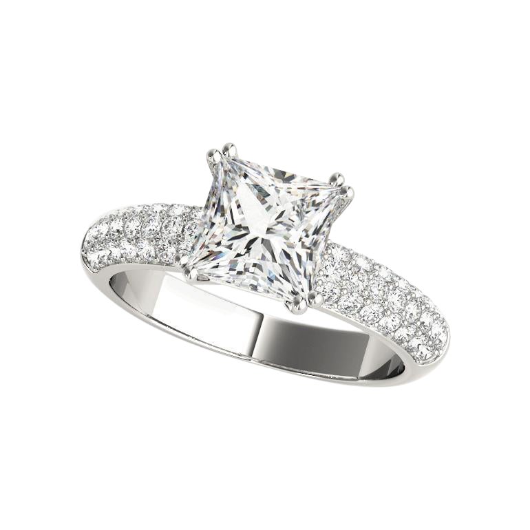 GIA Certified 0.8ct Princess Classic Solitaire Multi-Row Platinum Diamond Ring