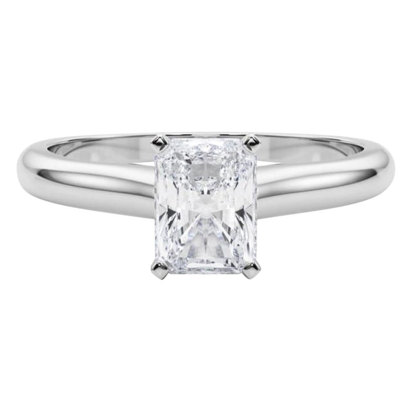 GIA Certified 0.8ct Radiant Slim Band Classic Solitaire Diamond Ring