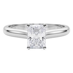 GIA Certified 0.8ct Radiant Slim Band Classic Solitaire Diamond Ring