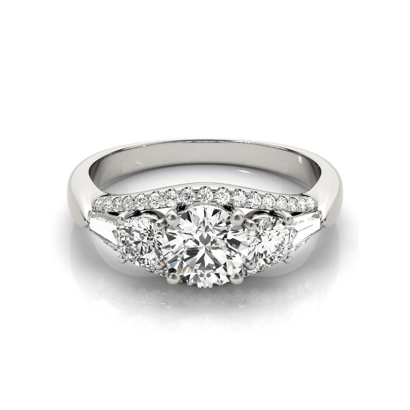 Donna GIA Certified 0.8ct Anello di diamanti rotondi a 3 pietre baguette a tripla fila in vendita