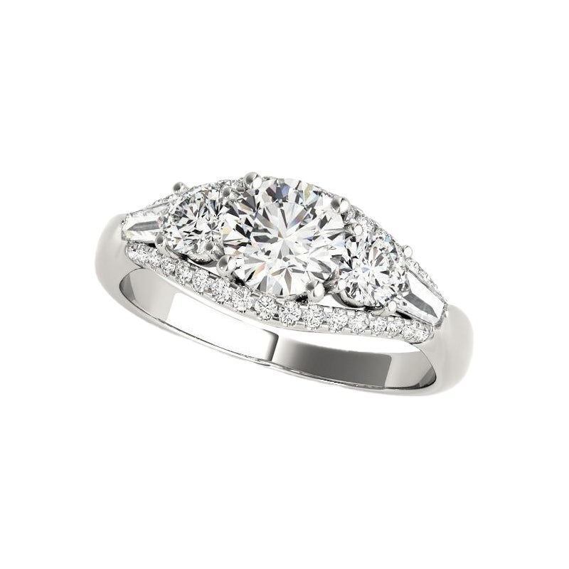 GIA Certified 0.8ct Anello di diamanti rotondi a 3 pietre baguette a tripla fila