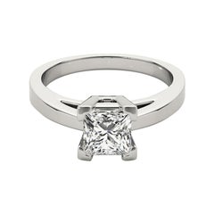 GIA Certified 0.9 Carat Basket Set Princess Cathedral Platinum Diamond Ring