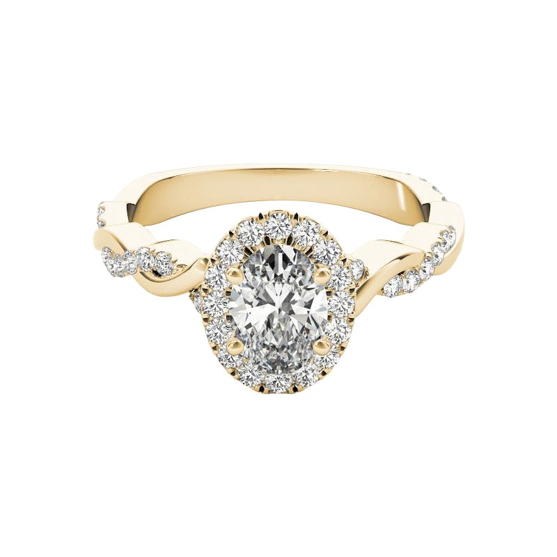 GIA zertifiziert 0,9 Karat Flechtband Oval Halo 18K Gelbgold Diamantring