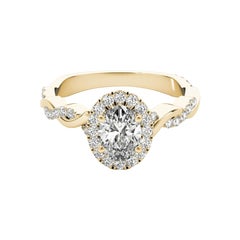 GIA Certified 0.9 Carat Braided Band Oval Halo 18K Yellow Gold Diamond Ring