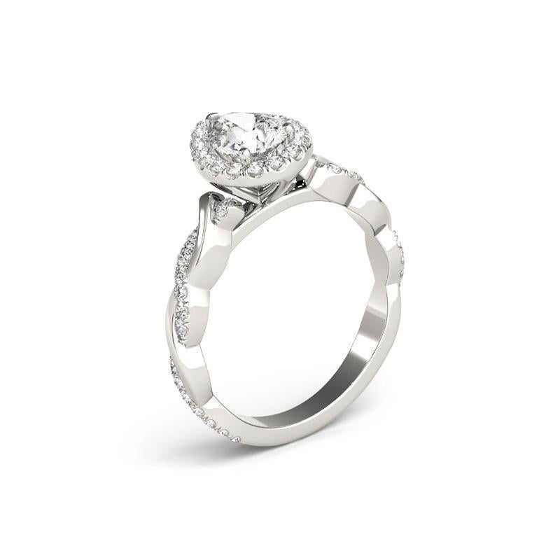 GIA Certificato 0.9 Carati Fascia Intrecciata Aureola a Pera  Anello con diamante in vendita 1