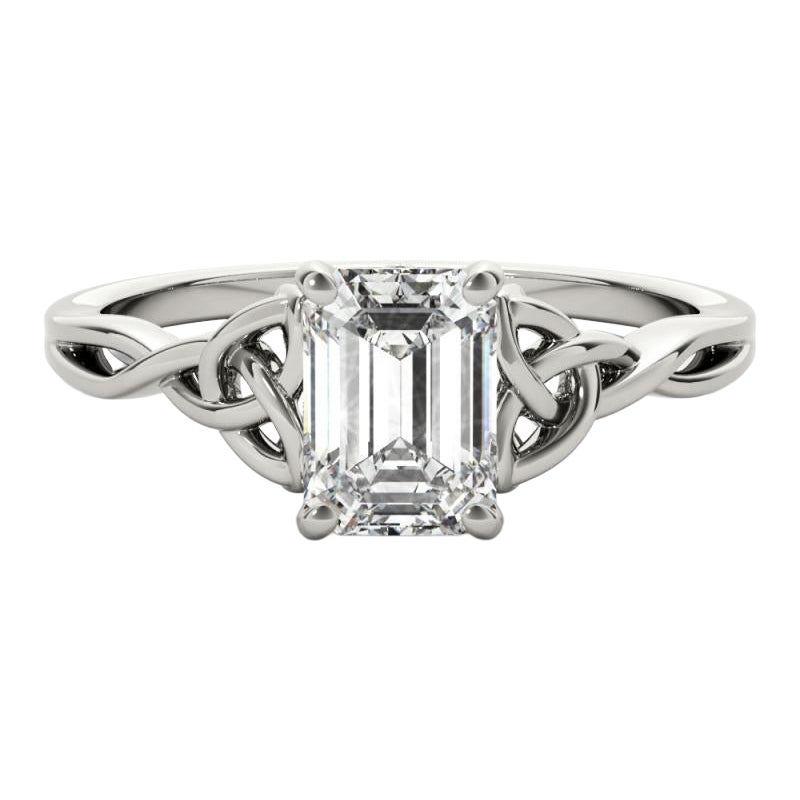 GIA Certified 0.9 Carat Celtic Knot Emerald Solitaire Platinum Diamond Ring