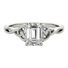 GIA Certified 0.9 Carat Celtic Knot Emerald Solitaire Platinum Diamond Ring