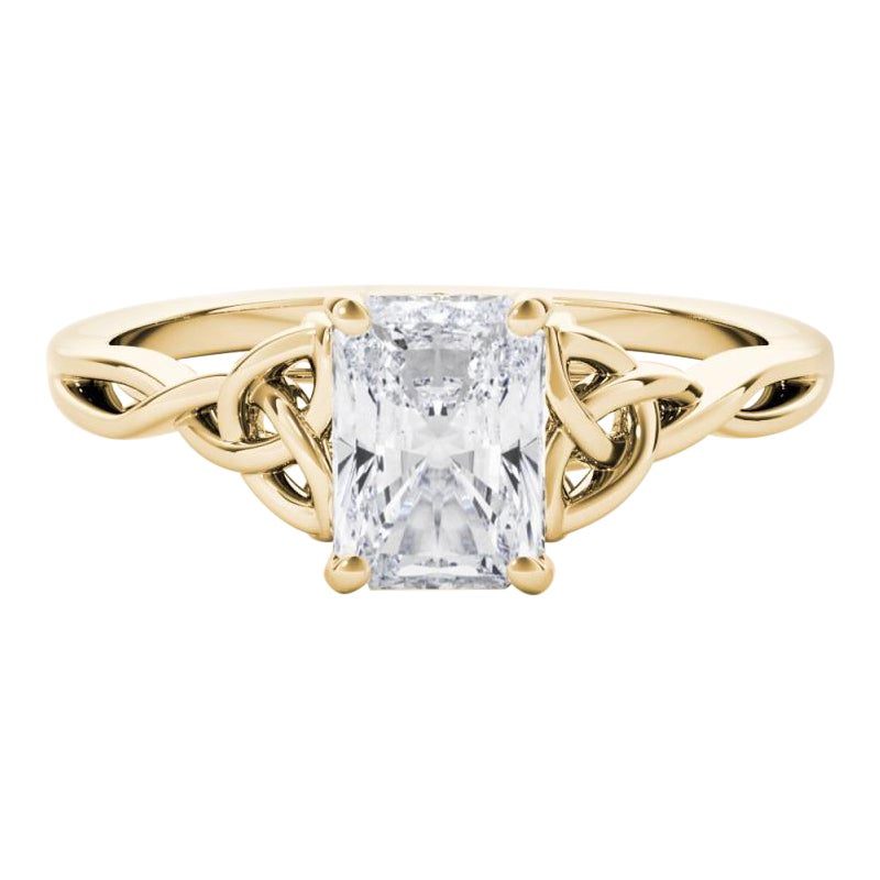 Anello di diamanti solitario radiante con nodo celtico certificato GIA da 0.9 carati