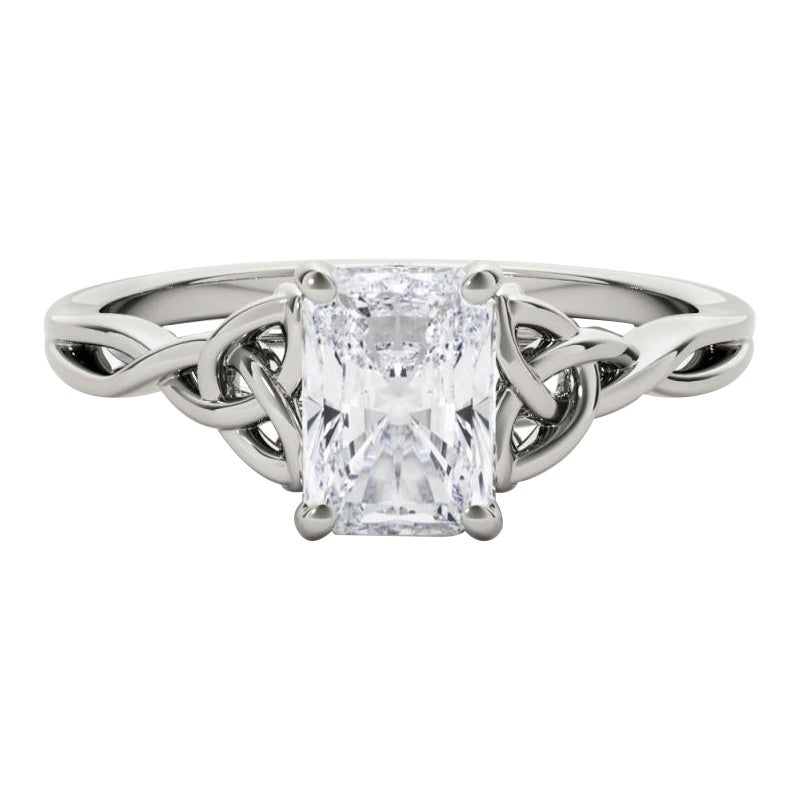 Anello di diamanti solitario radiante con nodo celtico certificato GIA da 0.9 carati