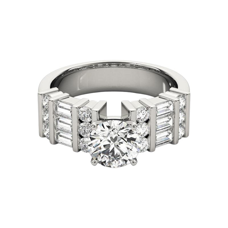 GIA-zertifiziert 0.9 Karat Kanal Bar Baguette & Runde Diamant-Ring
