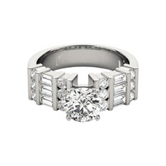 GIA Certified 0.9 Carat Channel Bar Baguette & Round Diamond Ring