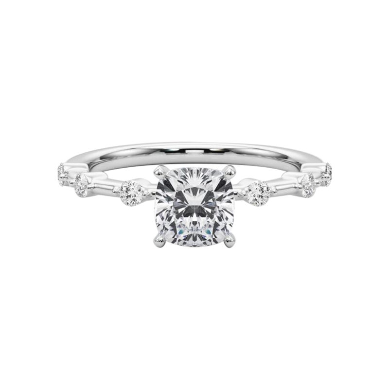 GIA Certified 0.9 Carat Cushion Diamond Bamboo Shank Platinum Diamond Ring
