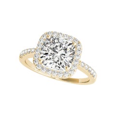 GIA Certified 0.9 Carat Cushion Halo Openwork Basket Diamond Ring