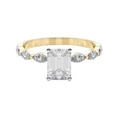 GIA Certified 0.9 Carat Emerald Diamond Band Solitaire Diamond Ring