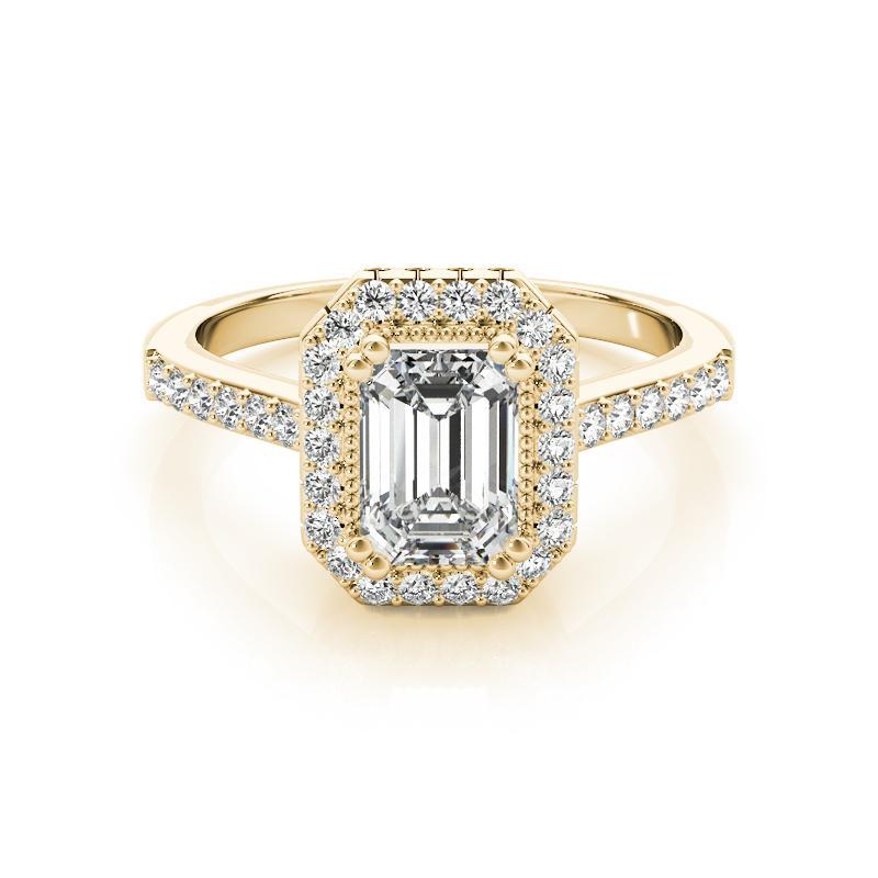 GIA zertifiziert 0,9 Karat Smaragd Diamant Halo 18K Gelbgold Diamant Ring im Angebot