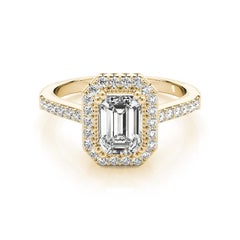 GIA zertifiziert 0,9 Karat Smaragd Diamant Halo 18K Gelbgold Diamant Ring