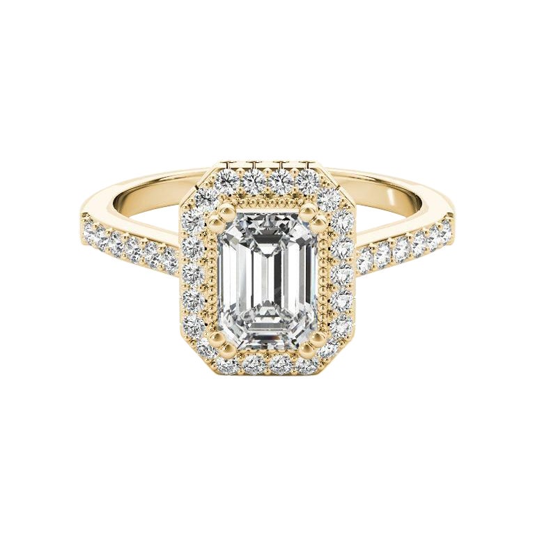 GIA zertifiziert 0,9 Karat Smaragd Diamant Halo 18K Gelbgold Diamant Ring