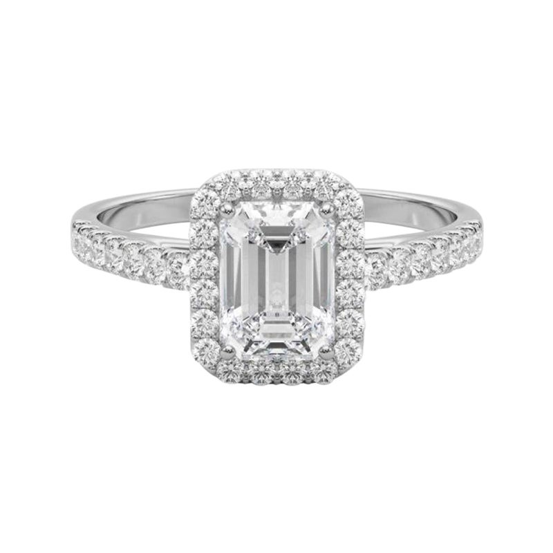 GIA zertifiziert 0.9 Karat Smaragd Halo Pave  Diamantring