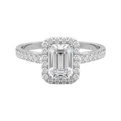 GIA Certified 0.9 Carat Emerald Halo Pave  Diamond Ring